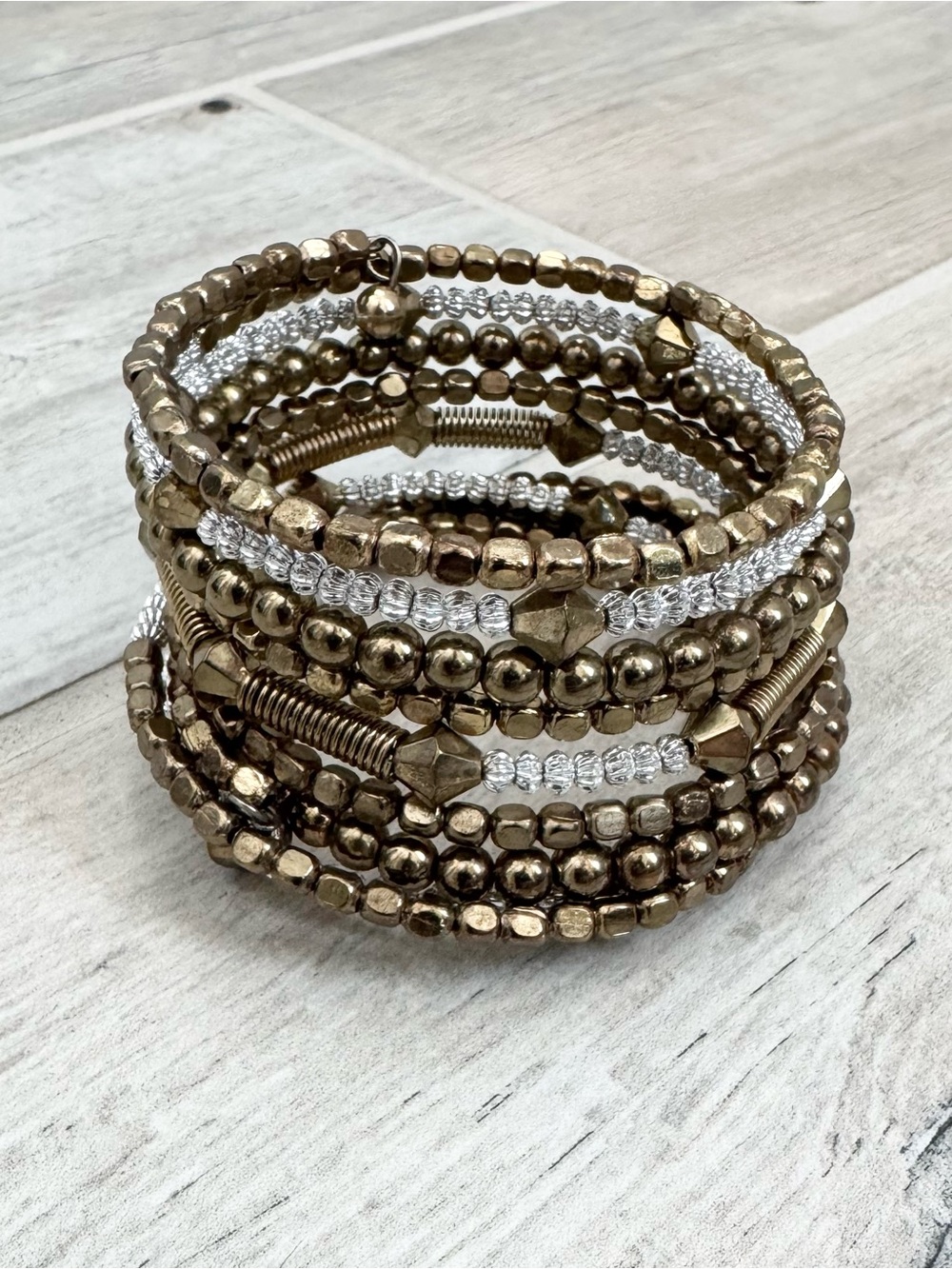 Multi Silver Antique Gold Coil Bracelet